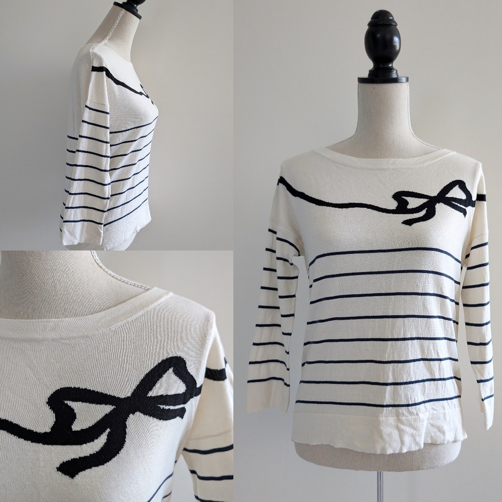 Like New Weekend Max Mara Silk Cotton Blend Striped Sweater with Bow Accent